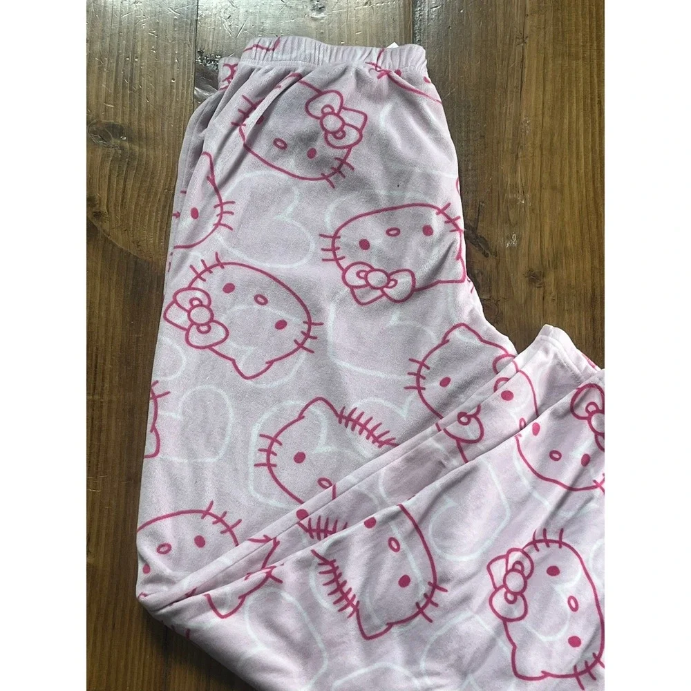 Hello Kitty Sanrio Pink‎ Fleece Pajama Pants Plush Lounge Bottoms Womens Medium
